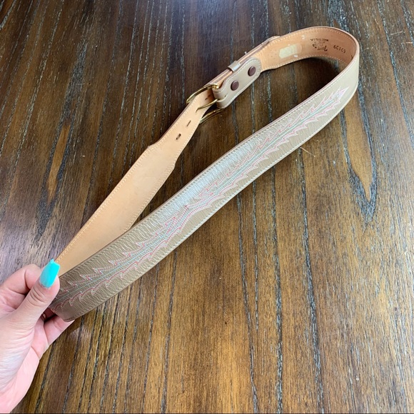 Tony Lama Made in USA Gold Label Belt Tan Embroidered stitch women's size 34 - Picture 1 of 8